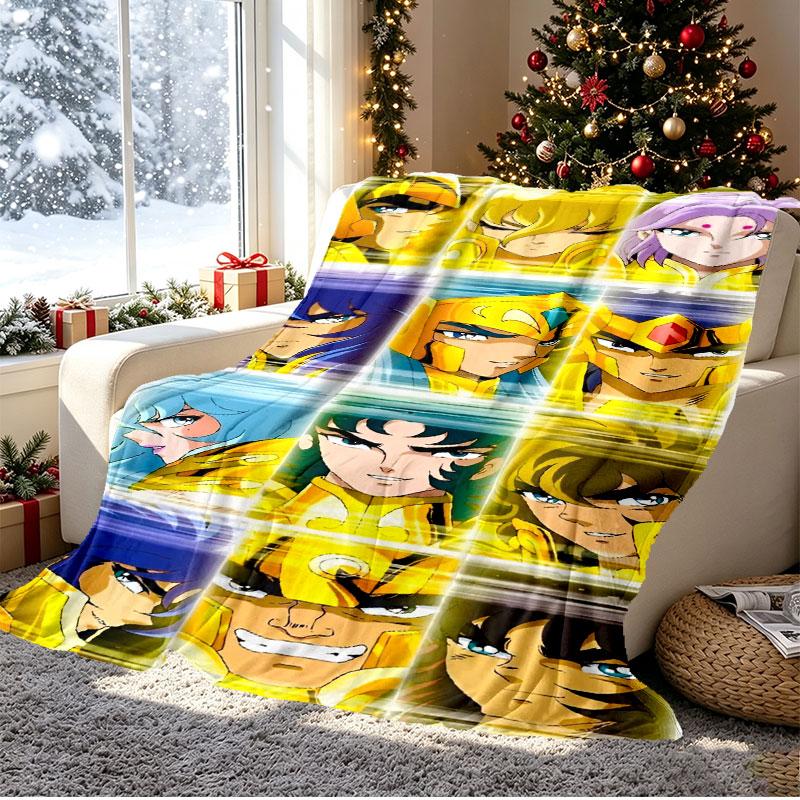 Saint Seiya Pattern Blanket for Home Decoration, Bed, Sofa, Car Travel, Camping, Suitable for All Seasons, Birthday Christmas Gift