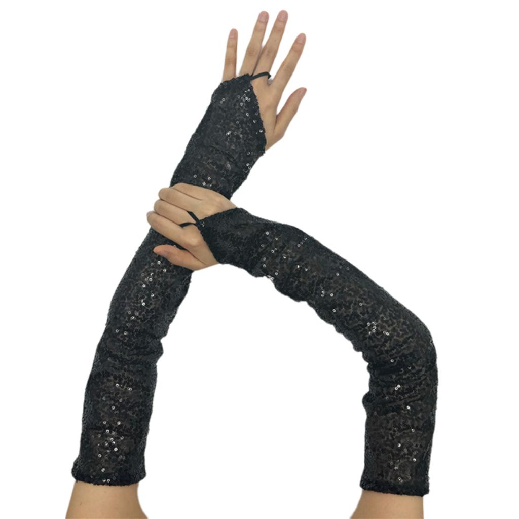 1pair Reflective Sequins Gloves Glitter Long Gloves Comfortable Breathable Glove for Costume Parties