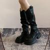 Мода винтажные рыцарские женские ботфорты до колена модные слипоны длинные ботильоны осень зима платформа каблуки женская обувь