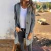 Женский вязаный кардиган с капюшоном, длинный рукав, однобортный свитер, пальто с карманами, однотонный трикотаж средней длины