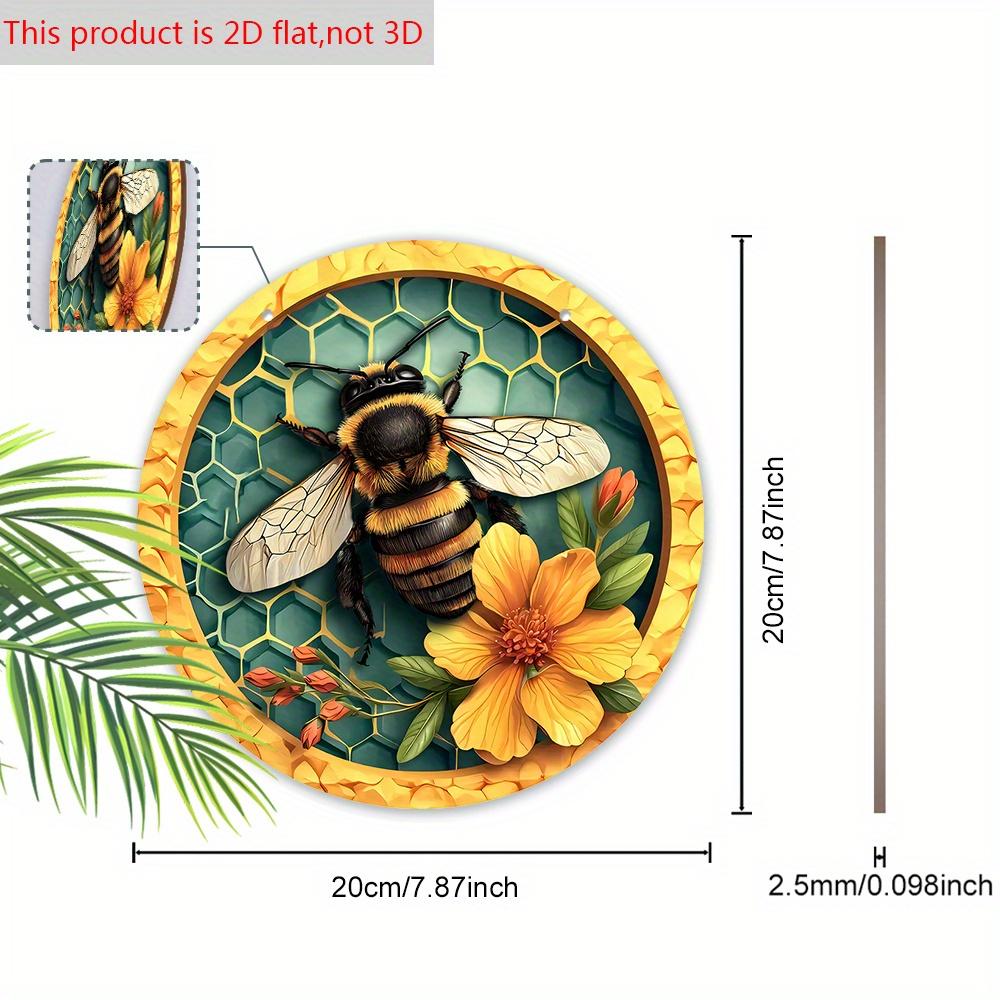 Деревянная табличка в деревенском стиле с очаровательным пчелиным узором - Круглое украшение для входной двери, Настенный декор - Идеальный домашний подвесной декор