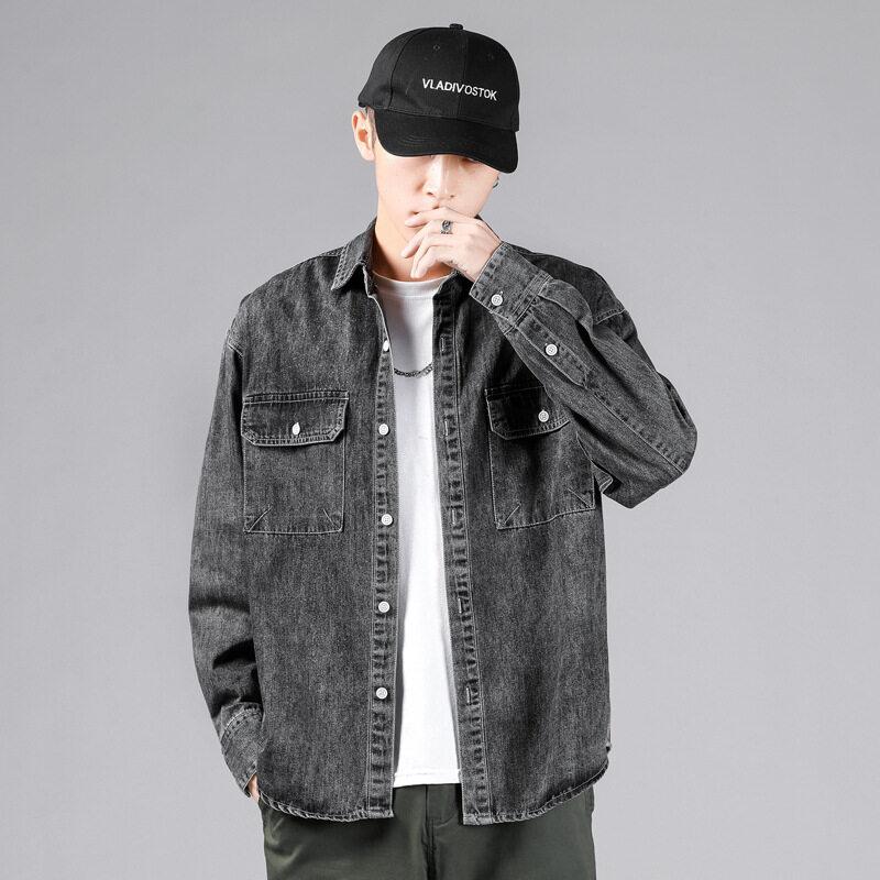 Мужская + повседневная джинсовая рубашка Ansika, серая свободная джинсовая рубашка, пальто, молодежная 1819