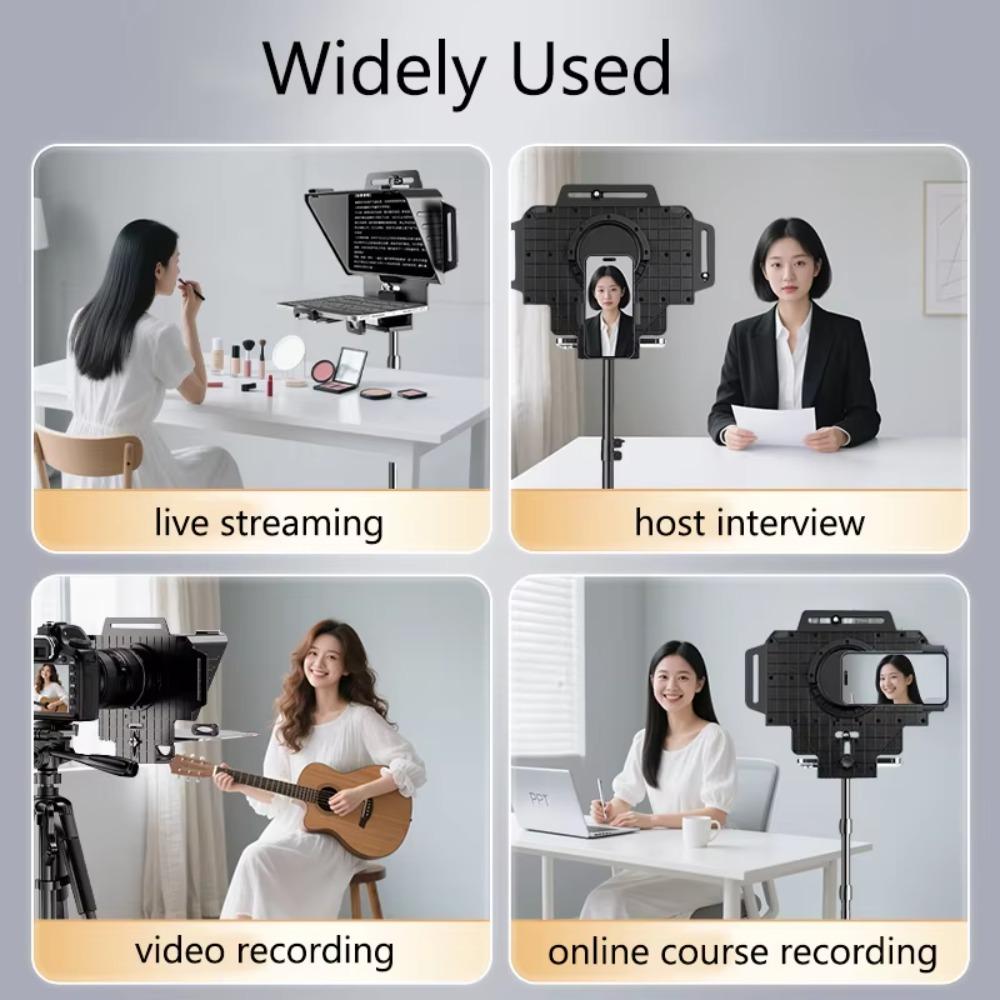 Portable T24 Teleprompter Wide Screen Dual Hot Shoe Mount For Phone Tablet Tripod Light Stand Live Streaming Video Shooting Recording Vlog Interview