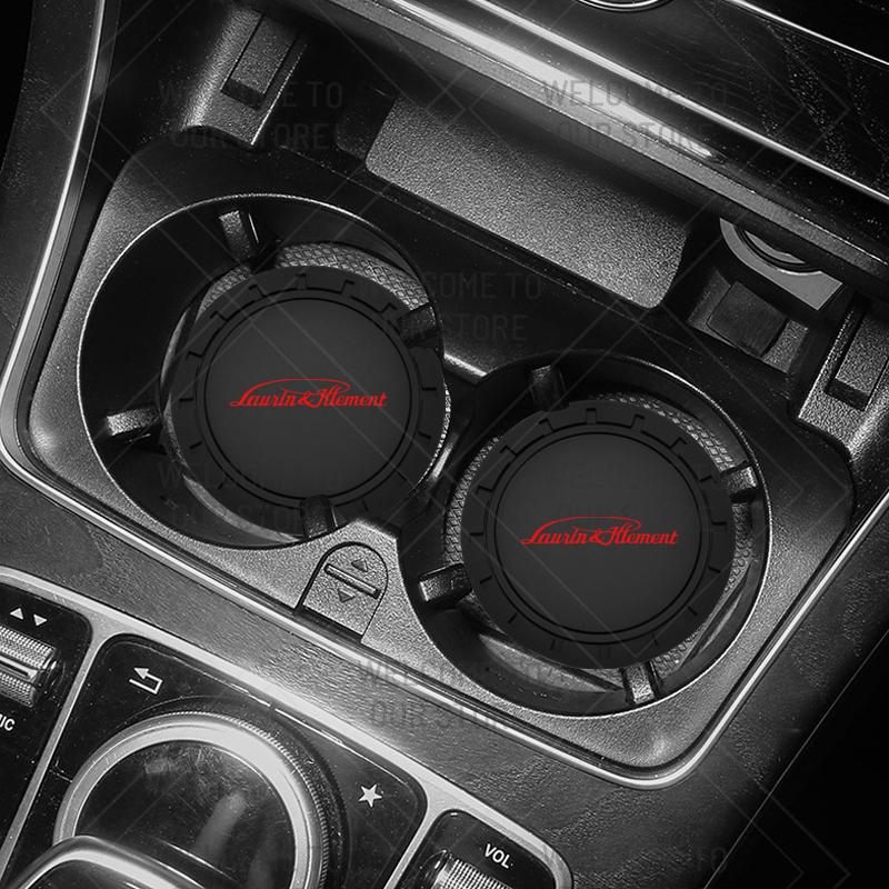 BYCP2 2pcs PVC For Skoda L&K LOGO Octavia Superb RS Karoq Kamiq Yeti Car Coaster Water Cup Anti-Slip Silicone Pads Interior Decoration
