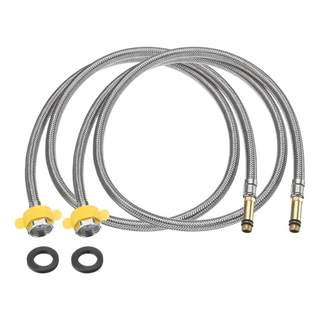 uxcell 2pcs Faucet Water Supply Line Connector Stainless Steel Braided Long Faucet Connector Female Compression Thread x M10 Male Connector for