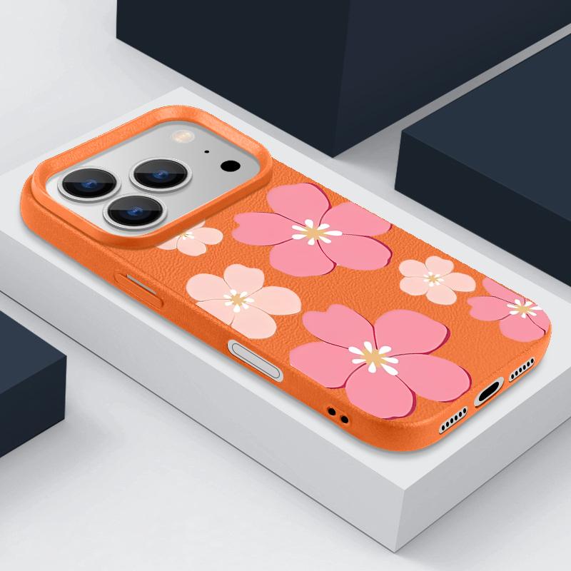 Чехол со свежим узором «Цветущая вишня» для iPhone 17 Pro Max, кожаная текстура, мягкий силиконовый чехол для iPhone 16 15 14 13 Pro 12 11 16E Air