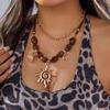 Boho Multi Layer Resin Beaded Necklace For Women Vintage Spiral Sun Moon Pendant Choker Vacation Party Statement Jewelry Gift