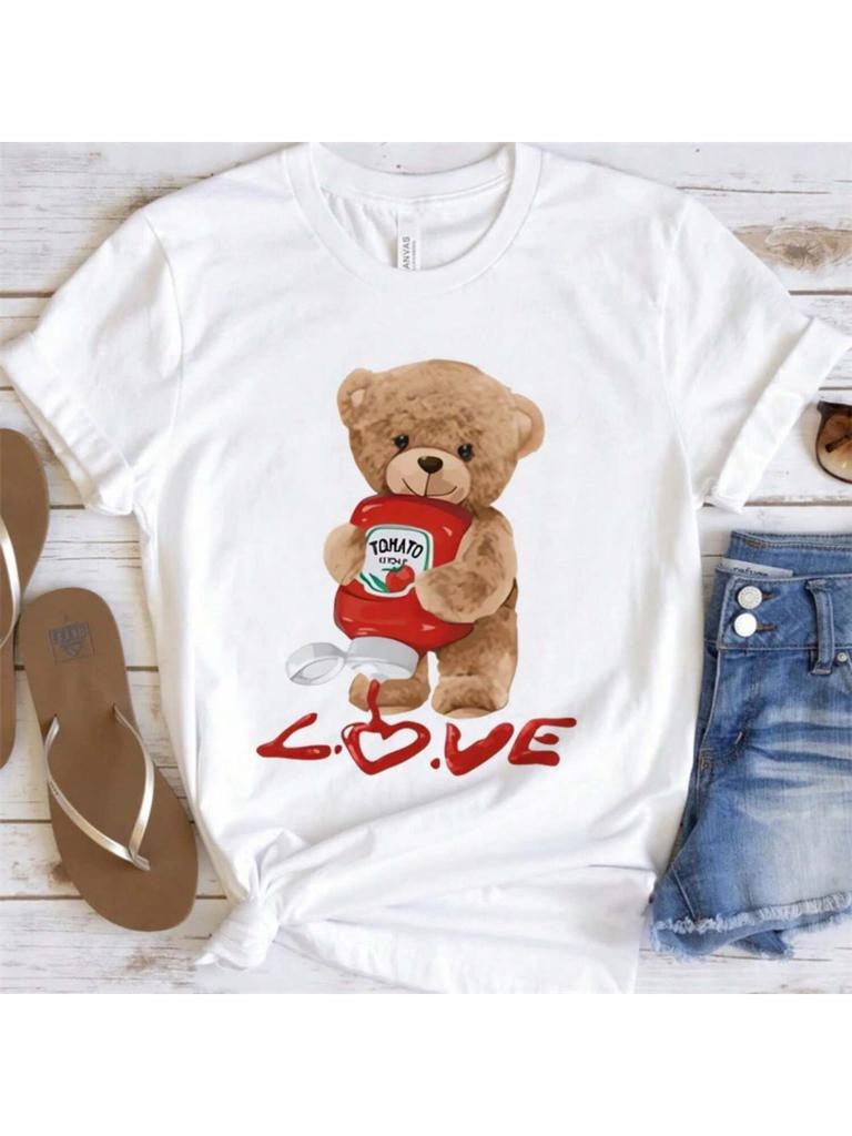 Wounisex's T-Shirt Casual Short Sleeved Round Neck Clothing Love 90s Top Printed Fashionable Pattern Street Fun Summer T-Shirt