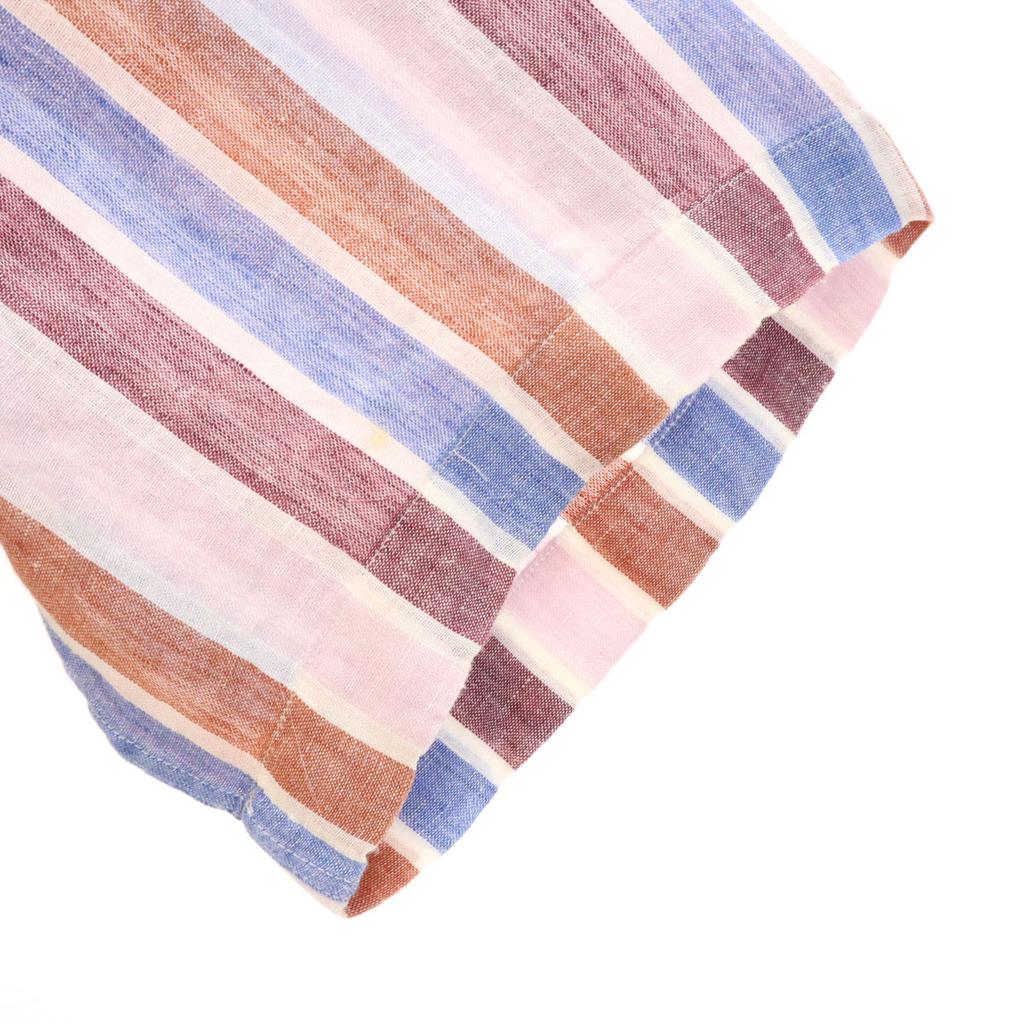 Etro Сделано в Италии Смесь льна Полосатый узор Рубашка с коротким рукавом на пуговицах Мужская Б/у