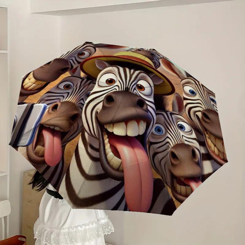 1pc Selfie with Zebras Umbrella with Plastic Handle,Suitable for All Seasons Home Travel Outdoor UmbrellaDD1382