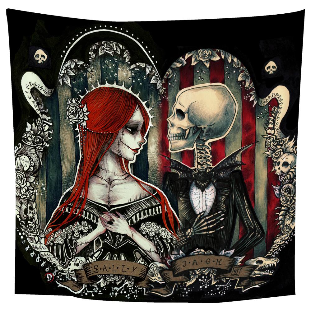 Гобелен с черепом для сладкой пары, настенный гобелен для путешествий, пляжа, пикника, домашнего декора, гобелен для спальни, гостиной, общежития