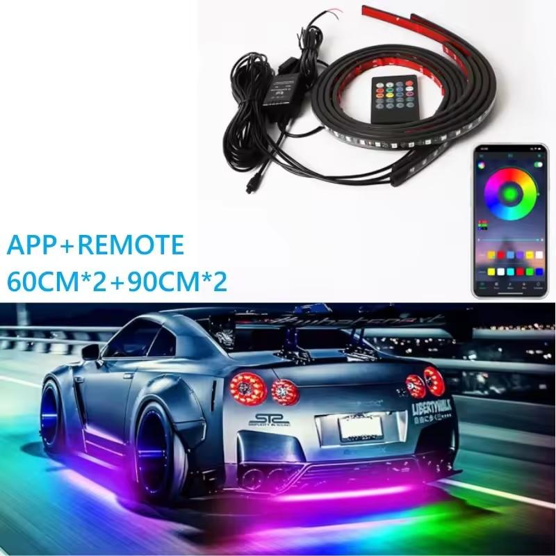 RGB Светодиодная полоса для экстерьера автомобиля, управление через приложение, светодиодная полоса под автомобиль, система подсветки днища, неоновый свет