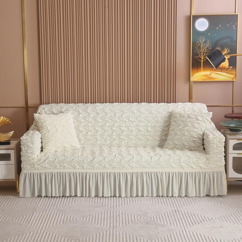 Эластичный чехол на диван из ткани сирсакер с пузырчатой сеткой, высокая эластичность, моющийся, с дизайном юбки, прочный защитный чехол для мебели