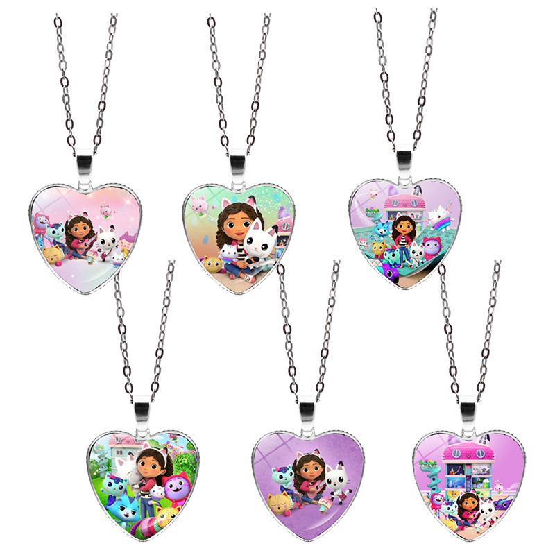 1/2Pcs Cute Gabby Dollhouse Beaded Bracelet Heart Shape Necklace Anime Figure Bracelets Choker Birthday Fans Gift Party Favor