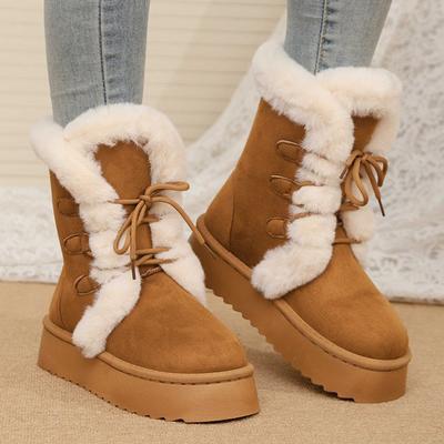 Модные винтажные пушистые теплые зимние ботинки для женщин, зимние ботинки на платформе, нескользящие, женские ботинки из искусственной замши на шнуровке, хлопковая обувь Mujer