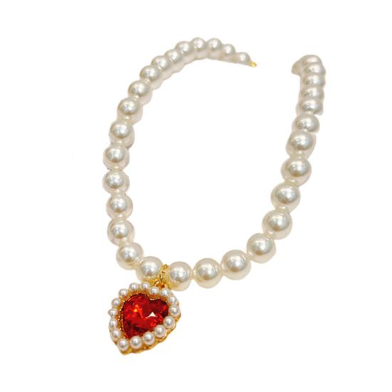 Pet Necklace Love Heart Fake Crystal Shiny Faux Pearls Adjustable Elegant Universal Cat Small Dog Puppy Collar Jewelry Pet Supplies