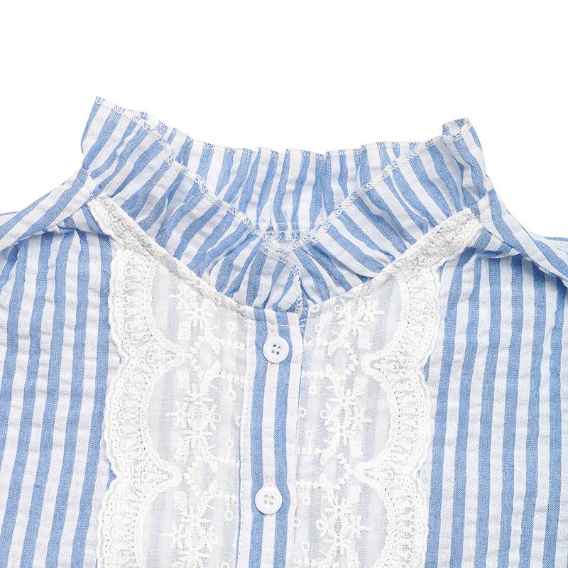 2026 Women's Summer Flutter Sleeve Striped Lace Trim Shirt