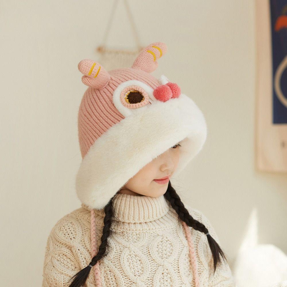 Hairball New Year Lion Cap Embroidery Cap Kids Beanie Cap Unique Children Fleece Hat Ear Protector