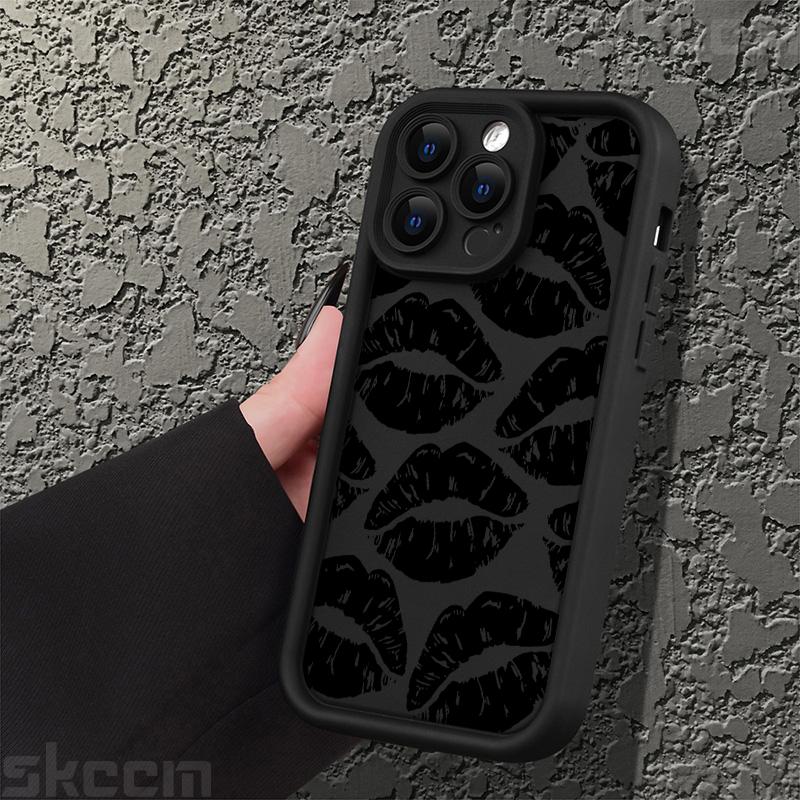 Black Lips Kiss Print Silicone Soft Case For Samsung Galaxy S25 S24 Ultra S23 S22 Plus S21 S20 FE A55 A54 A15 A35 Cover