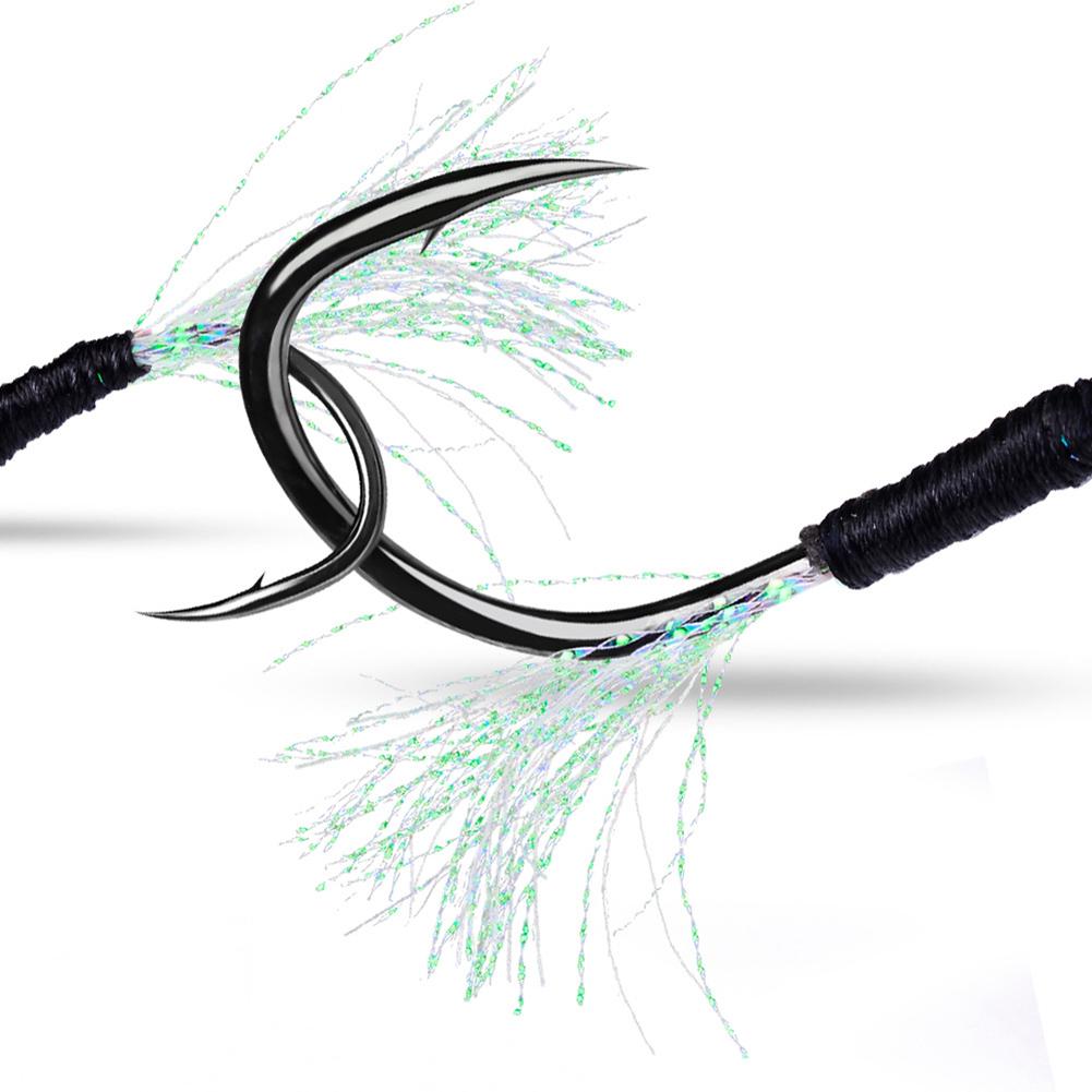 10pcs Strong Tied Hair Hook With Feather Iron Hook Sea Fishing Barbed Fishing Hook Fishing Tackle