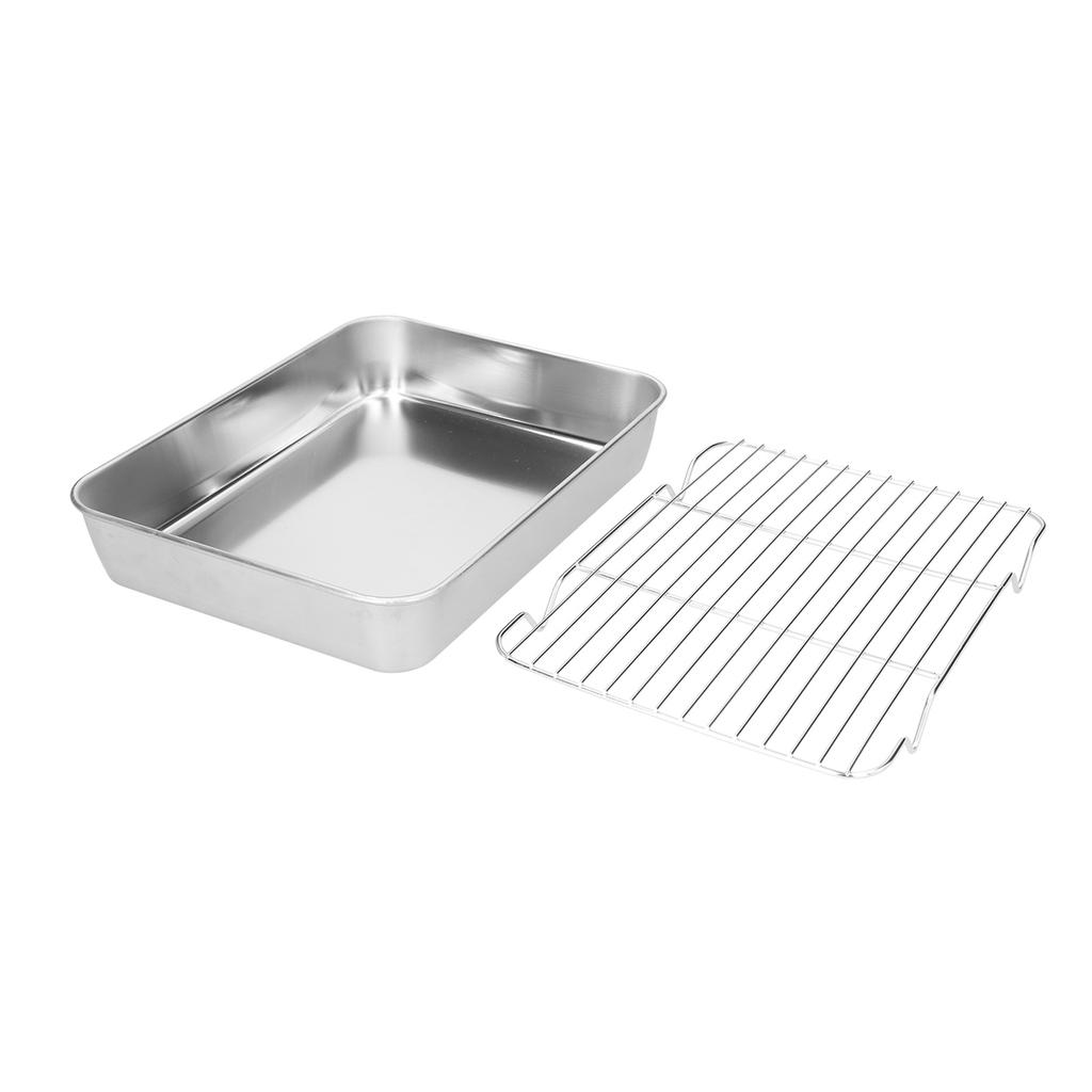 Roasting Pan and Rack Set Stainless Steel Easy Clean Rectangular Roaster with Rack for Cooking Baking23.5x17.5x5cm
