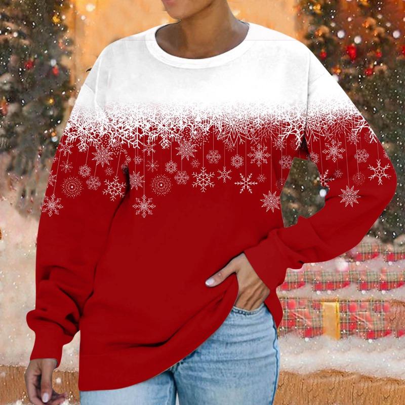 Толстовка с круглым вырезом Рождественская снежинка цифровой принт повседневная весна осень свободная женская толстовка Пуловеры и длинные рукава (Женский)