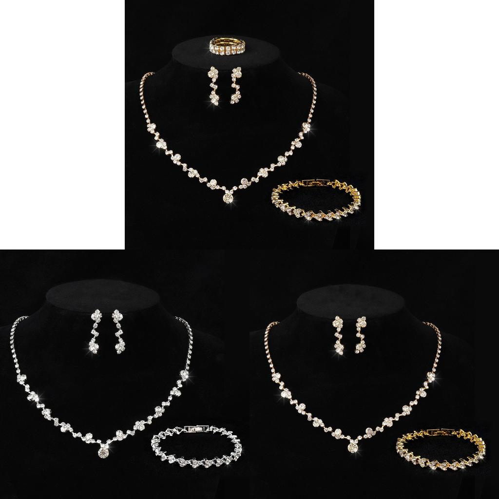 Bridal Jewelry Set With Alloy Water Drill Crystal Pendant For Wedding Bride Gift