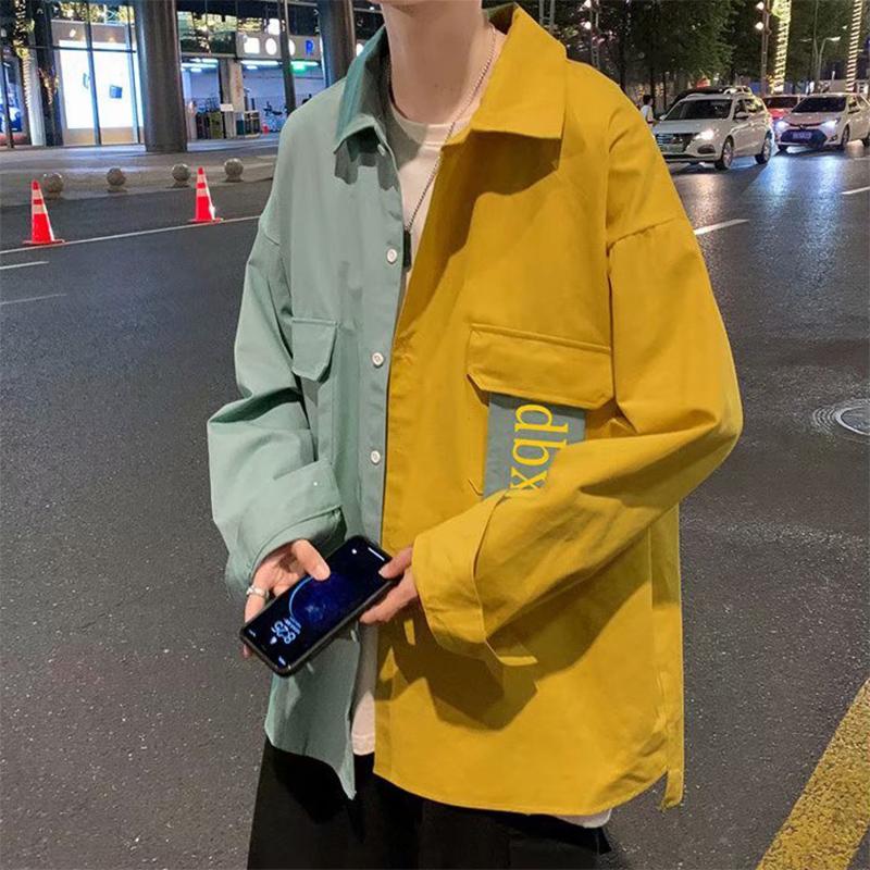 IELGY Рубашка с длинными рукавами в гонконгском стиле, мужская свободная трендовая повседневная рубашка в корейском стиле