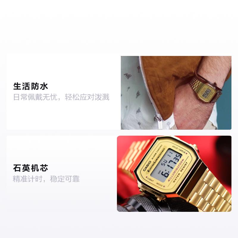 Casio Серия Часов - Квадратные Модные Классические Ретро Маленькие Квадратные Часы ЖК-дисплей Водонепроницаемые Кварцевый Механизм Ремешок из Нержавеющей Стали A168WG-9W&A159WA-N1