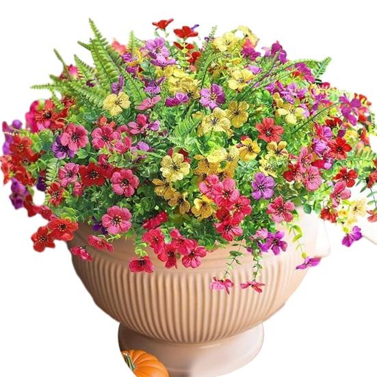 12 пучков искусственных цветов для улицы, разноцветная ипомея с эвкалиптом, устойчивый к УФ-излучению искусственный шелковый цветок для весны и лета, для дома, кашпо, крыльца