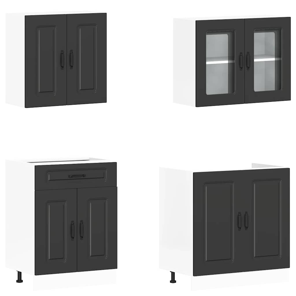 4 Piece Kitchen Cabinet Set Kalmar Black Wood Based Panel