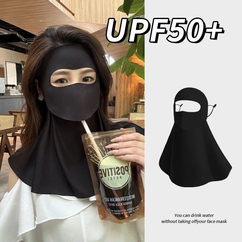 2026 Маска для защиты от солнца из ледяного шелка, на все лицо, UPF50+, УФ-защита, шарф на шею, дышащая, солнцезащитная маска для лица, маска для езды на велосипеде