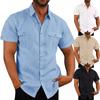 Men's Shirt Double Pocket Cotton Linen Short Sleeve Shirts for Men Casual Holiday Beach Shirt Streetwear Solid Color Slim Fit