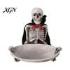 Halloween Party Supplies Skeleton Decorative Tray, Gothic Storage Tray with Black Cape Red Desktop Jewelry Organizer Bow, Multifunctional for