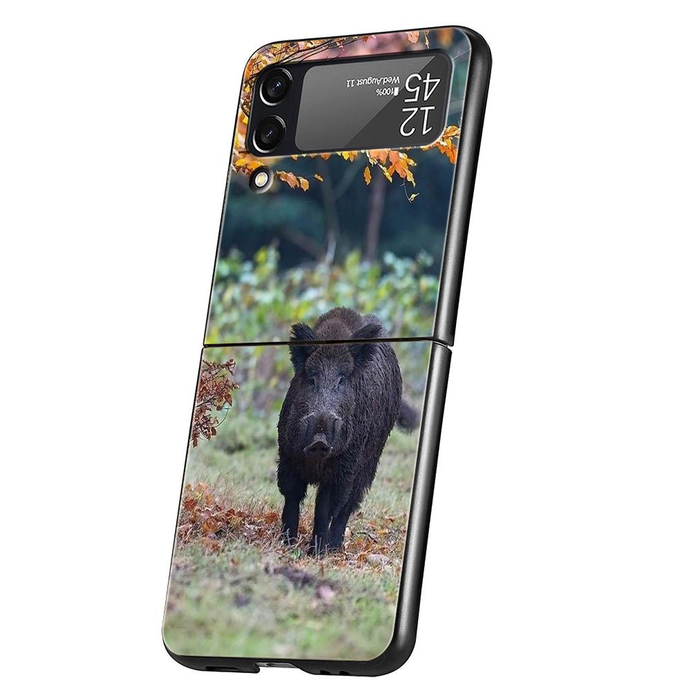 Роскошный Чехол Для Телефона Для Samsung Galaxy Z Flip 3 4 5 6 Жесткий Черный Складной ПК Для Samsung Z Flip3 Flip4 Flip5 Чехол Животное Дикий Кабан