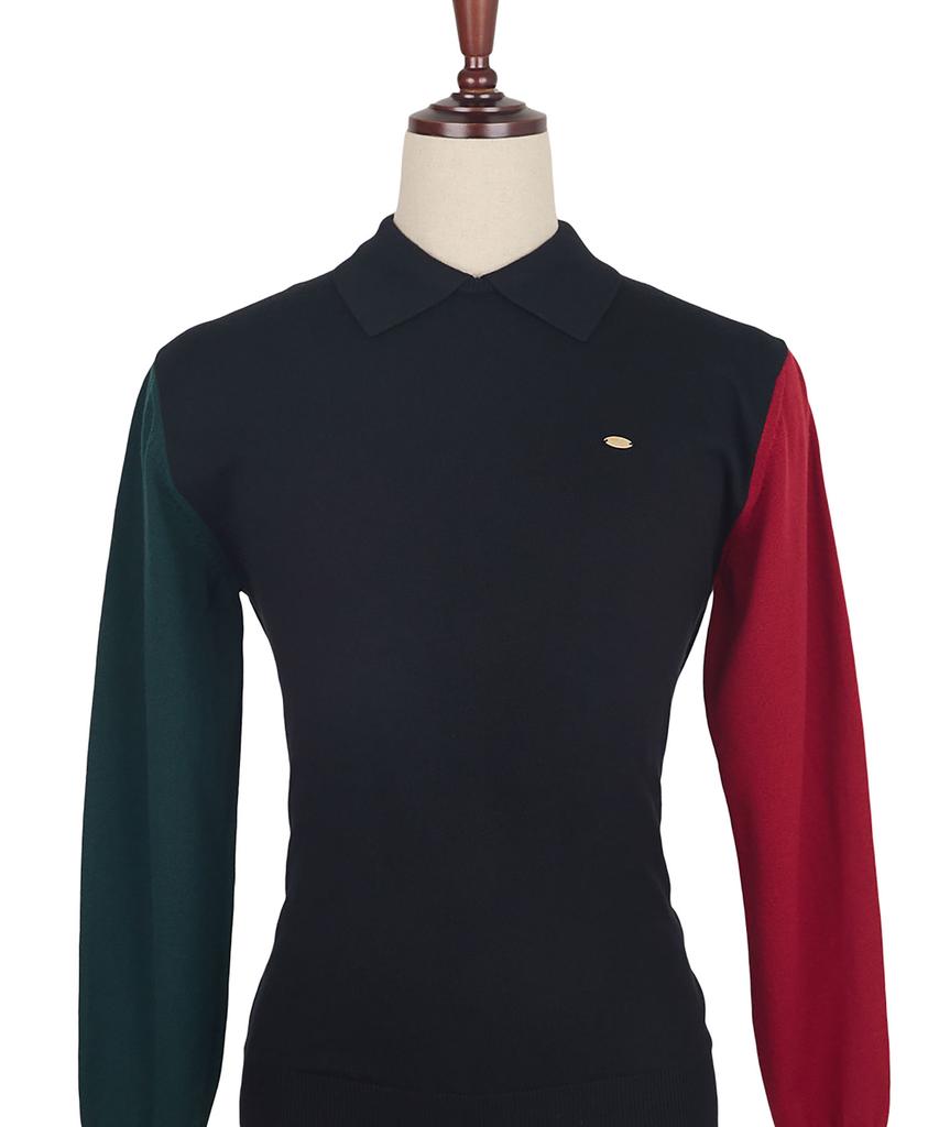 Mondiag [Mondiag X E.Enough] Men'S Merino Wool Round Collar Knit (Black Contrast)