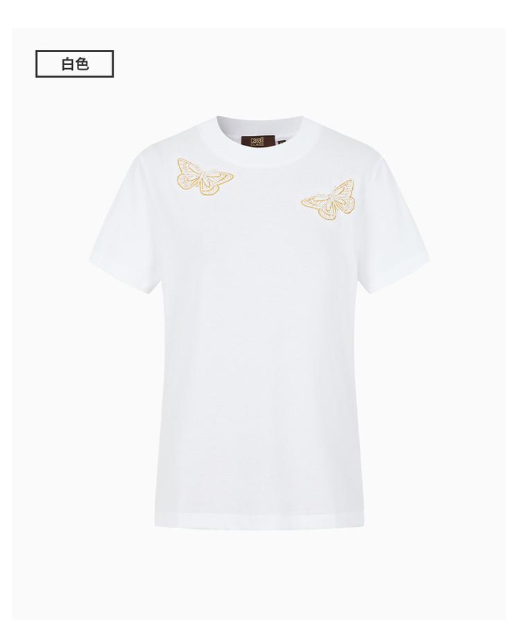 Women's 100% Cotton Retro Pattern T-Shirt with Embroidered Logo