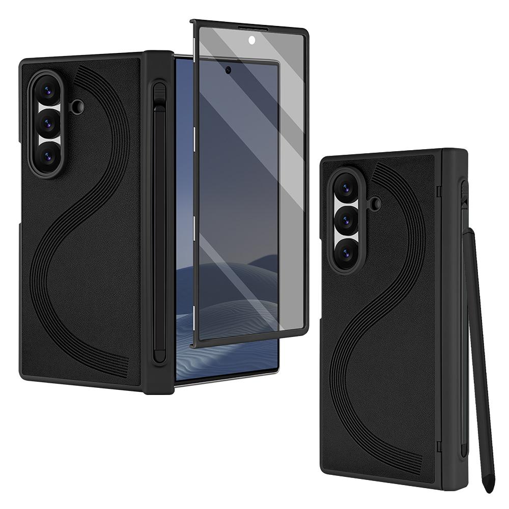 Бизнес-кожаный чехол с магнитной петлей для защиты Samsung Galaxy Z Fold 8 7 6 с противошпионской стеклянной пленкой для экрана и крышкой для слота S Pen
