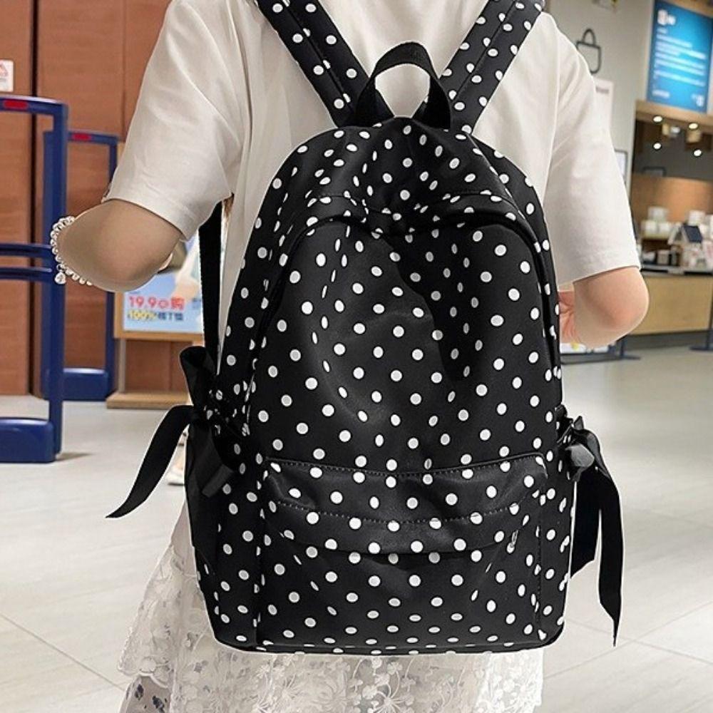 Minimalist Polka Dot Backpack Sweet Student School Bag Fashion Bow Rucksack College