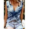 Женские майки, сексуальные летние топы без рукавов с v-образным вырезом, жилет, саржевые топы со звездами и 3D принтом