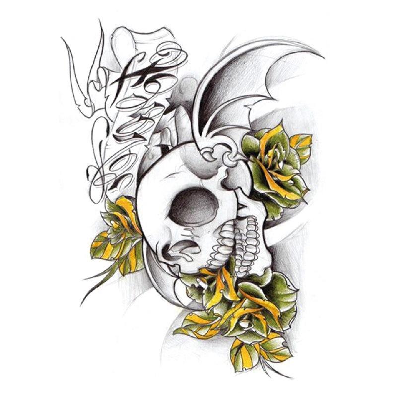 Наклейка на татуировку на руку с цветком, крылья ангела, череп, ветер, набор для переноса на воду, водонепроницаемая наклейка на татуировку