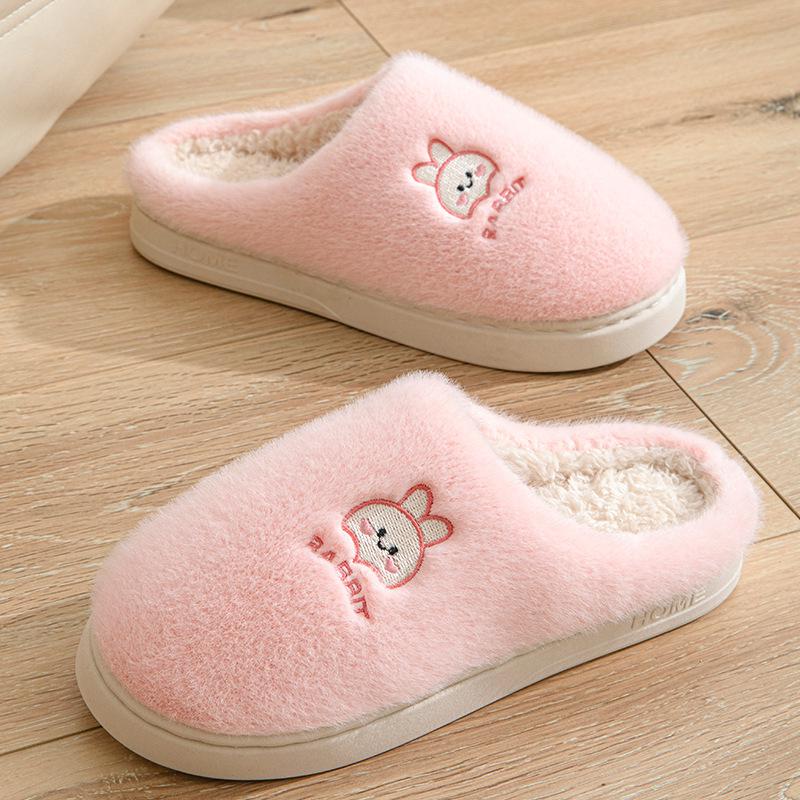 Anti-Slip Plush Warm Indoor Slippers: Thick-Soled Cotton Shoes for Couples - Men's & Women's Autumn/Winter Home Comfort