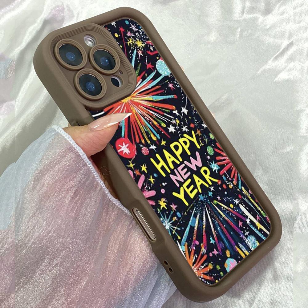 JT374 Новогодний фейерверк для iPhone 17 16 15 14 13 Pro Max Samsung S26 S25 Ultra A17 A07 A56 A16 Xiaomi 15T Redmi 15c Note 14 13 Мягкий чехол