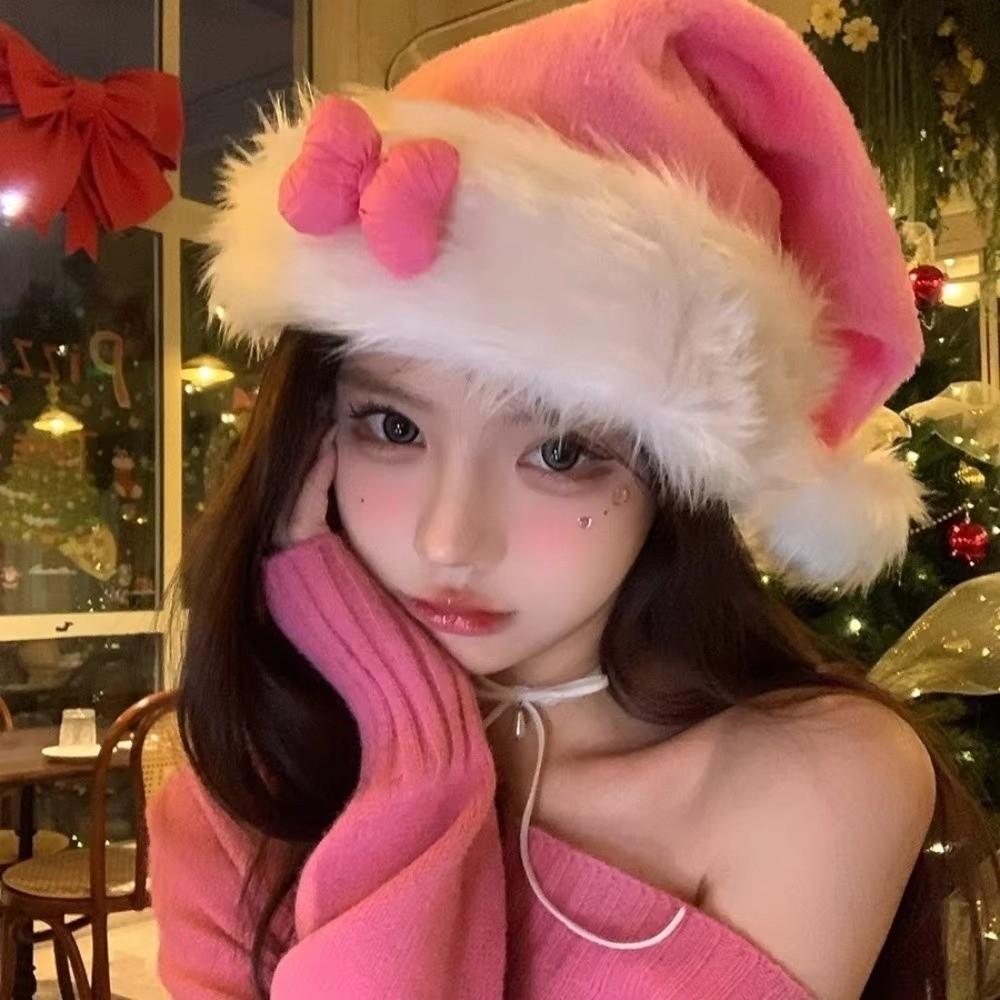 White Fur Ball Santa Hat Fluffy Princess Festival Hat New Red White Plush Hat for Christmas Party