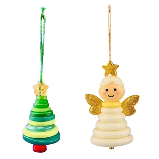 DIY Button Christmas Ornament Kit Stacked Colorful Buttons Christmas Snowman/Santa/Angel/Tree Craft Making Set for Holiday Decor