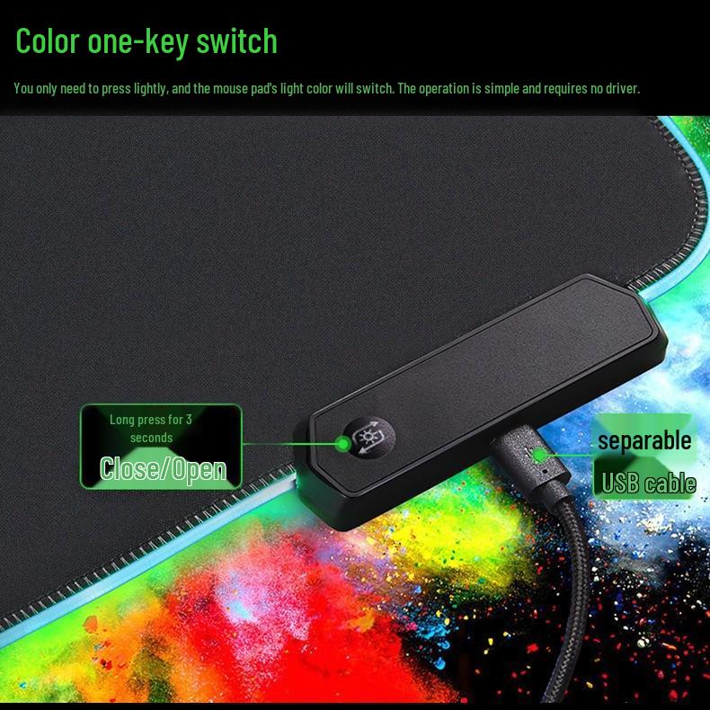 RGB Светящийся Игровой Коврик для Мыши - Большой, Толстый, Светодиодный Резиновый Настольный Коврик с Узором по Краю