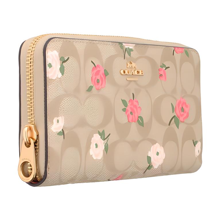 Coach Кошелек на молнии 19 Цветочный принт Покрытие из канваса и телячья кожа Женский кошелек Золотой Светло-хаки Мультиколор CR966-IMOTV