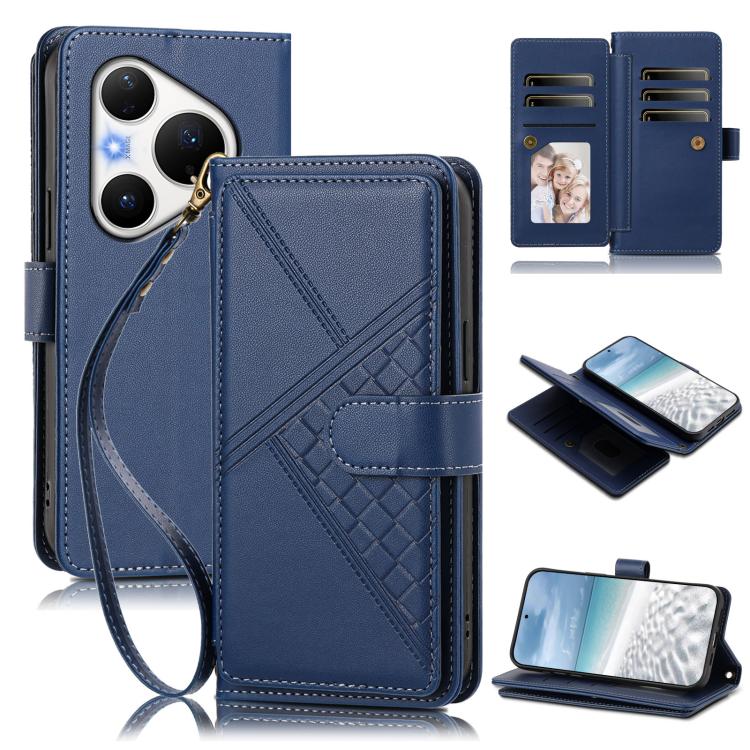 Embossed Secure Clasp 9-Card Slot Vegan Leather Phone Case with Wrist Strap