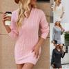  And Winter V-neck Twisted Mid-length Long-sleeved Knitted Hooded Hip Dress For Women