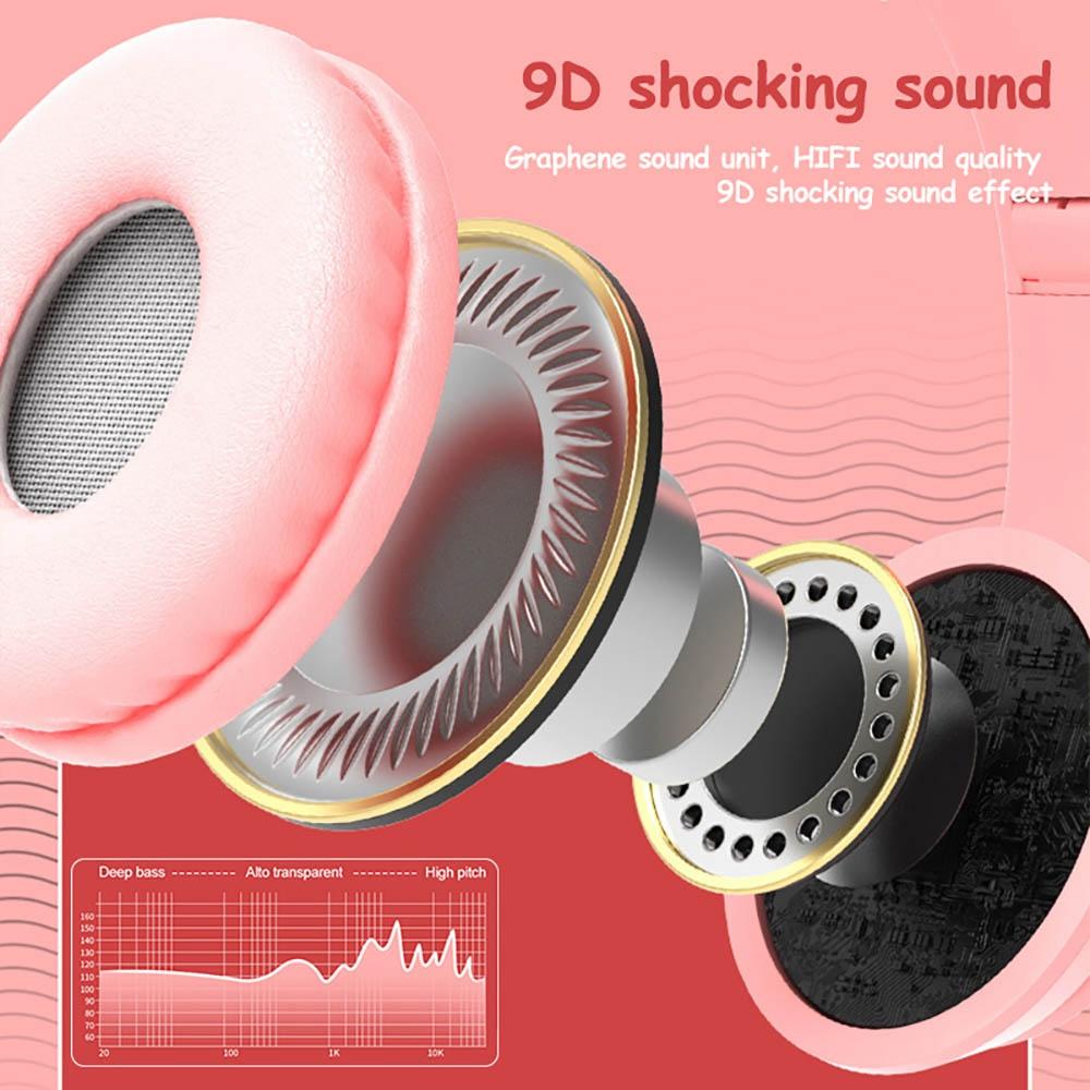 Wireless Bluetooth Headphones Cute Cat Ear Audio Stereo Sports Gaming Headset With Mic LED Lights Girl Earphone P47M